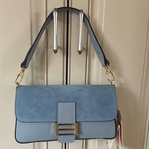 Divina Firenze Italian Leather Blue Shoulder Bag Gold Hardware Handbag NWT